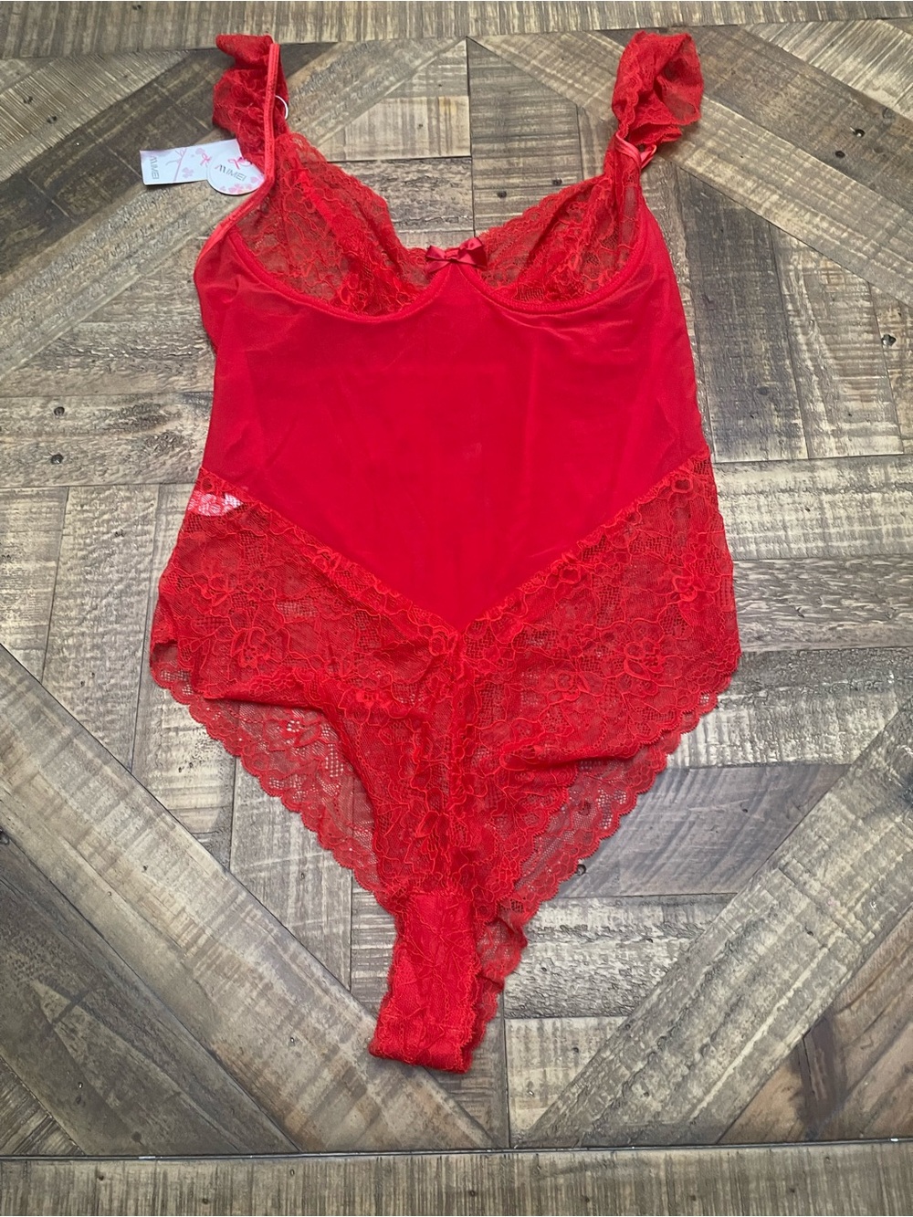 NWT Mimei Red Lace & Mesh Underwire Bodysuit Teddy - Size 2XL/3XL